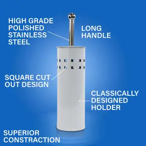 STAINLESS STEEL BATHROOM TOILET CLEANING BRUSH & HOLDER FREE STANDING SET WHITE