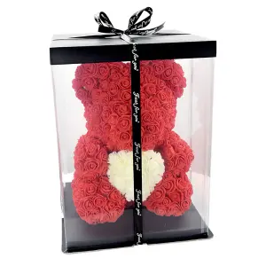 Red and White 40CM Artificial  Rose Teddy Bear Festivals Gift with Box and LED Light