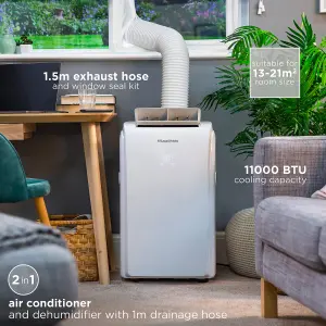 Russell Hobbs Air Conditioner and Dehumidifier 2 in 1 Portable 11000 BTU White RHPAC11001