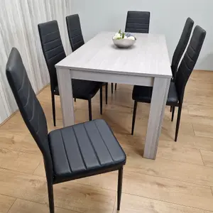 Dining Table and 6 Chairs Grey 6  Black Leather Chairs Wood Dining Set Furniture