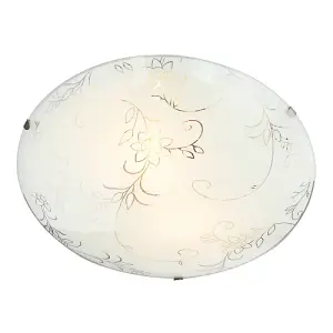 Floral Opal Glass Ceiling Light with Clear Inner Lines and Silver Metal Clips