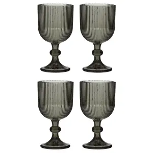 Set of 4 Vintage Luxury Grey Ribbed Drinking Wine Glass Wine Goblets 360ml