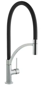 Austen & Co. Madrid Brushed Chrome With Black Pullout Spray Hose Kitchen Mixer Tap. Single Lever Handle & 360 Degree Spout