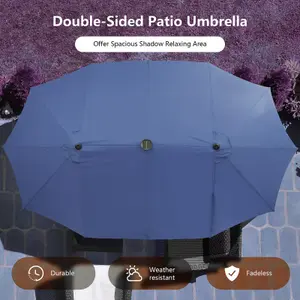 Costway 4.5m Double-Sided Patio Parasol with Stand Outdoor Twin Market Umbrella w/ Solar LED Lights