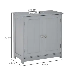 kleankin 60x60cm Under-Sink Storage Cabinet w/ Adjustable Shelf Drain Hole Grey