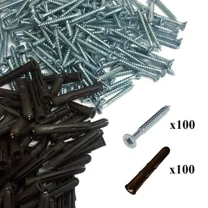 200 x Pozi Screws & Brown Raw Fixing Plugs, Twin Thread 42 x 51mm Countersunk