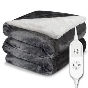 Dreamcatcher Sherpa Fleece Polyester Heated Electric Throw Blanket 160cm x 120cm Dark Grey