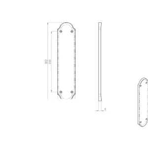 2x Shaped End Door Finger Plate 302 x 65mm 245 x 40mm Fixings Polished Brass