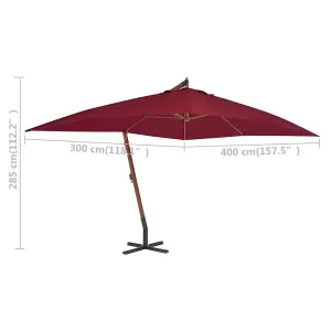 Berkfield Cantilever Umbrella with Wooden Pole 400x300 cm Bordeaux Red