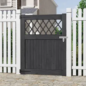 Grey Rhombus Design Wooden Pedestrian Gate with Latch Hardware, Timber Side Entrance Door