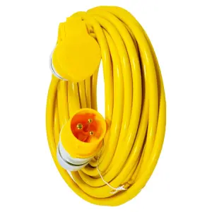 SPARES2GO 16A Extension Lead 14m 110V 2.5mm Heavy Duty Power Cable Cord 3-Pin 2P+E (Yellow)