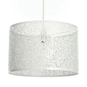 Luminosa Secret Garden Floral Leaves Round Ceiling Pendant Light Matt Ivory Paint, E27