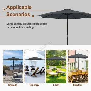 Birchtree Garden Parasol  Crank Patio Sunshade Umbrella Aluminium 3.3M Grey