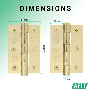 AFIT Polished Brass Door Hinges - 3 Inch / 76mm  Internal Fire Door Hinges - 4 Pairs