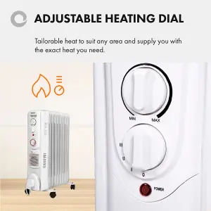 Devola Oil Filled Radiator 2500W 9 Fin White Electric Portable Fan Heater Timer