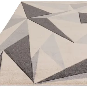 Cream Grey Geometric 13mm Thick Stain-Resistant Rug For Bedroom, Dining Room, Easy to Clean Modern Rug-120cm X 170cm