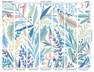 Origin Murals Tropical Blue Patterned Leaves Matt Smooth Paste the Wall Mural 350cm wide x 280cm high