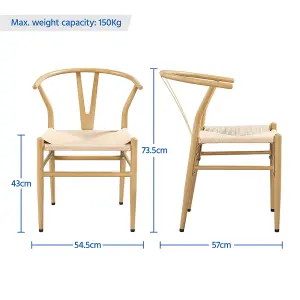 Yaheetech Set of 2 Wood Dining Chairs Weave Modern Chair with Y-Shaped Backrest and Metal Frame