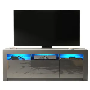 TV Unit 160cm Sideboard Cabinet Cupboard TV Stand Living Room High Gloss Doors - Dark Grey