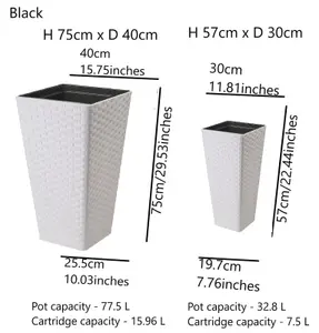 Square Tall Plant Pot Elegant Large Flower Indoor Outdoor Garden Planters Rattan WhiteH 57cm x D 30cm