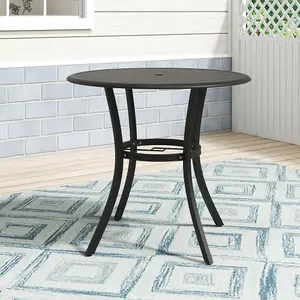 80cm Dia Garden Round Table Metal Slatted Coffee Table in Black