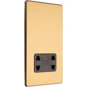 230V & 115V Twin Shaver Socket Wall Plate SCREWLESS SATIN BRASS Bathroom