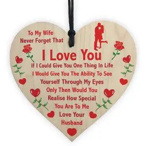 Red Ocean Wife Gifts From Husband I LOVE YOU Wooden Heart Valentines Anniversary Gift For Wife