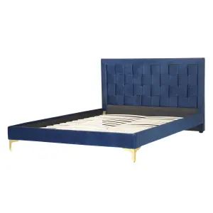 Velvet EU Double Bed Navy Blue LIMOUX