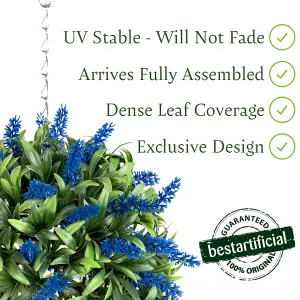 Best Artificial 24cm Blue Lush Lavender Hanging Basket Flower Topiary Ball - Suitable for Outdoor Use - Weather & Fade Resistant