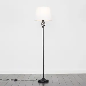 ValueLights Memphis Traditional Style Black Barley Twist Floor Lamp with White Tapered Light Shade