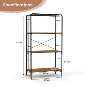 Costway 4-Tier Bookshelf Open-Back Storage Shelf Display Rack Metal Frame Shelving Unit