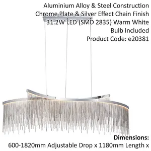 Twin Ceiling Pendant Light Fitting - Chrome Plate & Silver Waterfall Chains