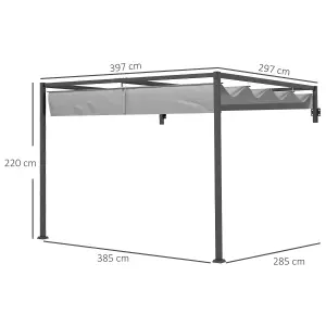 Outsunny 3 x 4m Wall Mounted Pergola with Retractable Sun Shade Canopy