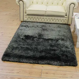 Grey Easy to clean Plain Handmade , Luxurious , Modern , Plain , Shaggy , Sparkle Rug for Living Room, Bedroom - 120cm X 170cm