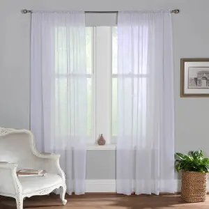 Home Curtains Voile Slot Top Panels 59w x 60d" (149x152cm) White (PAIR)