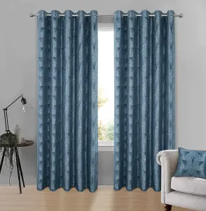 Home Curtains Chrissy Jacquard Fully Lined 65w x 54d" (165x137cm) Blue Eyelet Curtains (PAIR)