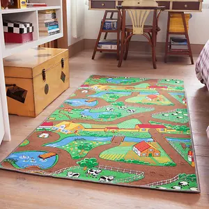 Kids Double Sided Play Mat Roads City Farm Play Room Rug 80x150cm