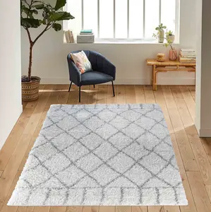 Moroccan Berber Shaggy Rugs Living Room Diamond Design Light Cream 60x220 cm