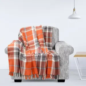 EHC Highland Large Cotton Throw For Sofa, Double Bed, Armchair, 150cm x 200cm, Spice