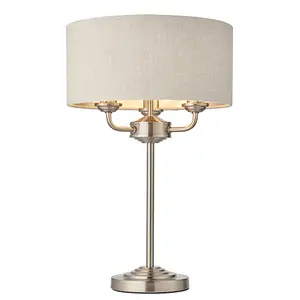 Luminosa Highclere Table Lamp Brushed Chrome Plate, Natural Linen Shade