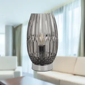 First Choice Lighting Facet Chrome with Smoke Faceted Glass Table Lamp