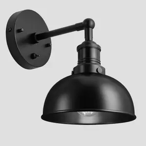 Industville Brooklyn Dome Wall Light, 8 Inch, Black, Black Holder