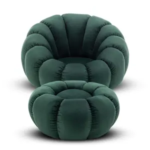 Velvet Bottle Green Mirielle Swivel Accent Chair with Footstool