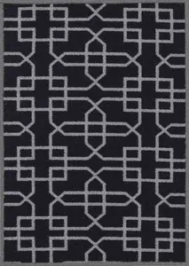 Machine Washable Cubed Trellis Design Anti Slip Doormats Black 120x160 cm