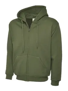 Uneek - Unisex Adults Classic Full Zip Hooded Sweatshirt/Jumper - 50% Polyester 50% Cotton - Olive - Size S