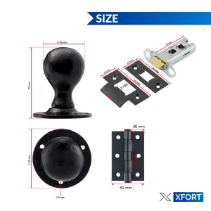 XFORT Smithy's Black Antique Mortice Door Knob Set With Hinges & Tubular Latch