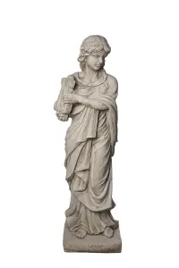 Tall Stone Cast Lady Statue with Harp