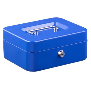 Hardys Metal Cash Box Money Bank Deposit Steel Tin Security Safe Petty Key Lockable - 8" Blue