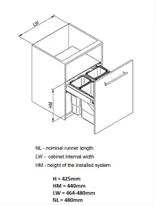 REJS SEGREGO recycle bin, pull out kitchen waste bin, W:500mm