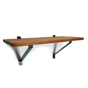 Solid Pine Rustical Shelf Dark Oak with Black GALA Bracket 25x120cm